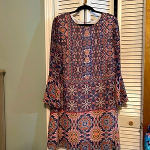 Daniel Cremieux Multicolor Patterned Long Sleeve Dress